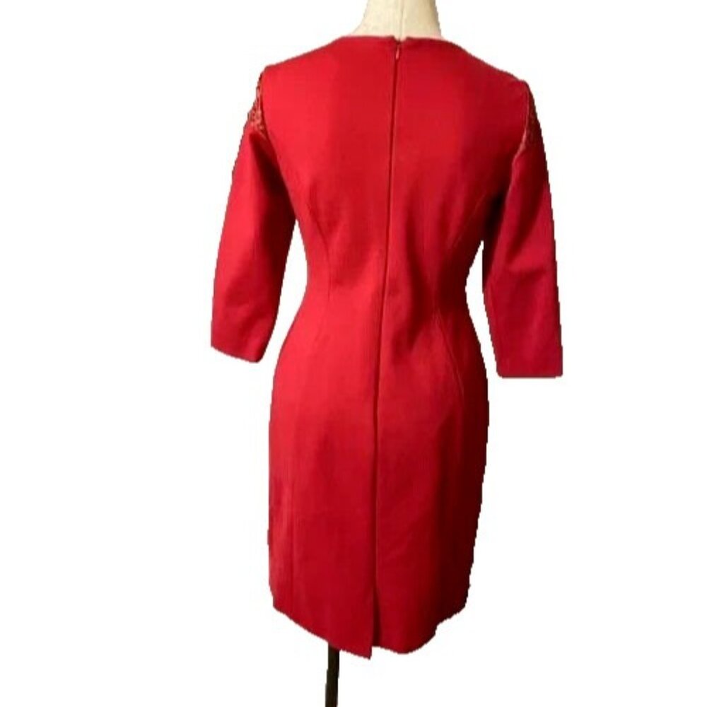 Antonio Melani Dress Red 6 Small Career Church Stretch 3/4 Long Sleeve Sheath - Picture 5 of 8